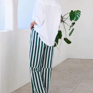 AYR White and Green Vertical Stripe Wide-Leg Pants